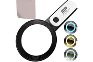 MagniPros 30X Illuminated Magnifying Glass - LED Lighted Handheld Reading Magnifier with 3 Light Modes - Perfect for Seniors, Low Vision, Books, Coins and Detailed Inspection