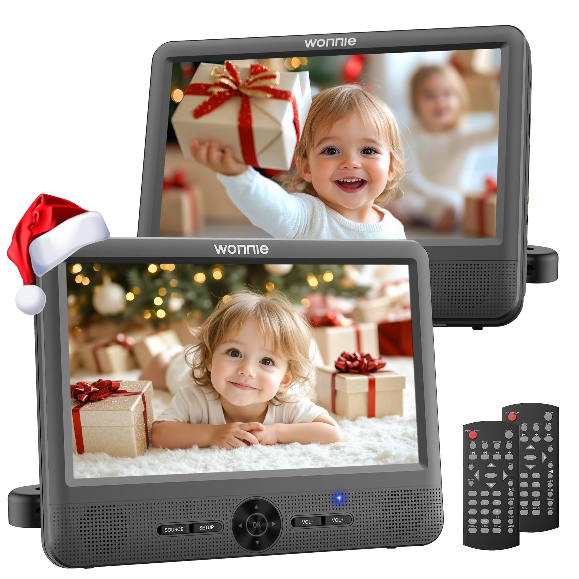 Photo 1 of WONNIE 10" Car DVD Players, Portable DVD Player Dual Screen Play Two Different or The Same Movie with Headrest Mounts, 5 Hours Rechargeable Battery, 2 AC Adapters, All Regions, Support USB/SD/Sync TV