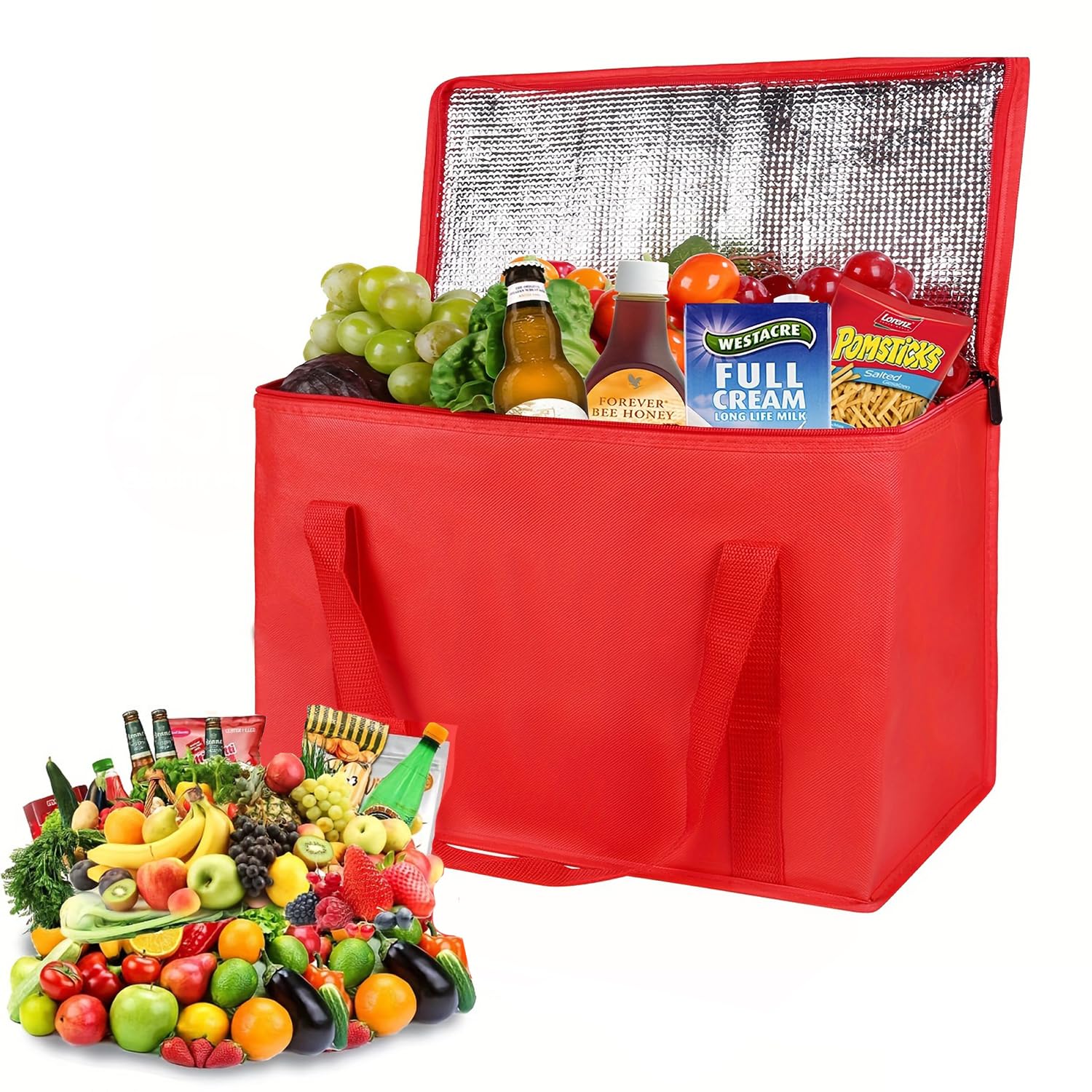 Foldable Cool Bag - 30 L Cool Box, Large Foldable Cooling Basket, Insulated Bag, for Office, Work, Outdoor Travel, Ideal as an Insulated Bag, Shopping Basket, Picnic Bag (Red, 41 x 23 x 33 cm)