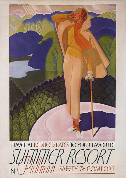 PULLMAN LUGAR DE VERANEO-1935- Poster ferroviario Vintage EEUU A1