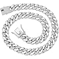JUNVirtuous Cuban Link Chain Mens Iced Out Miami Cuban Necklace Silver/Gold Bling Diamond Hip Hop Jewelry for Women