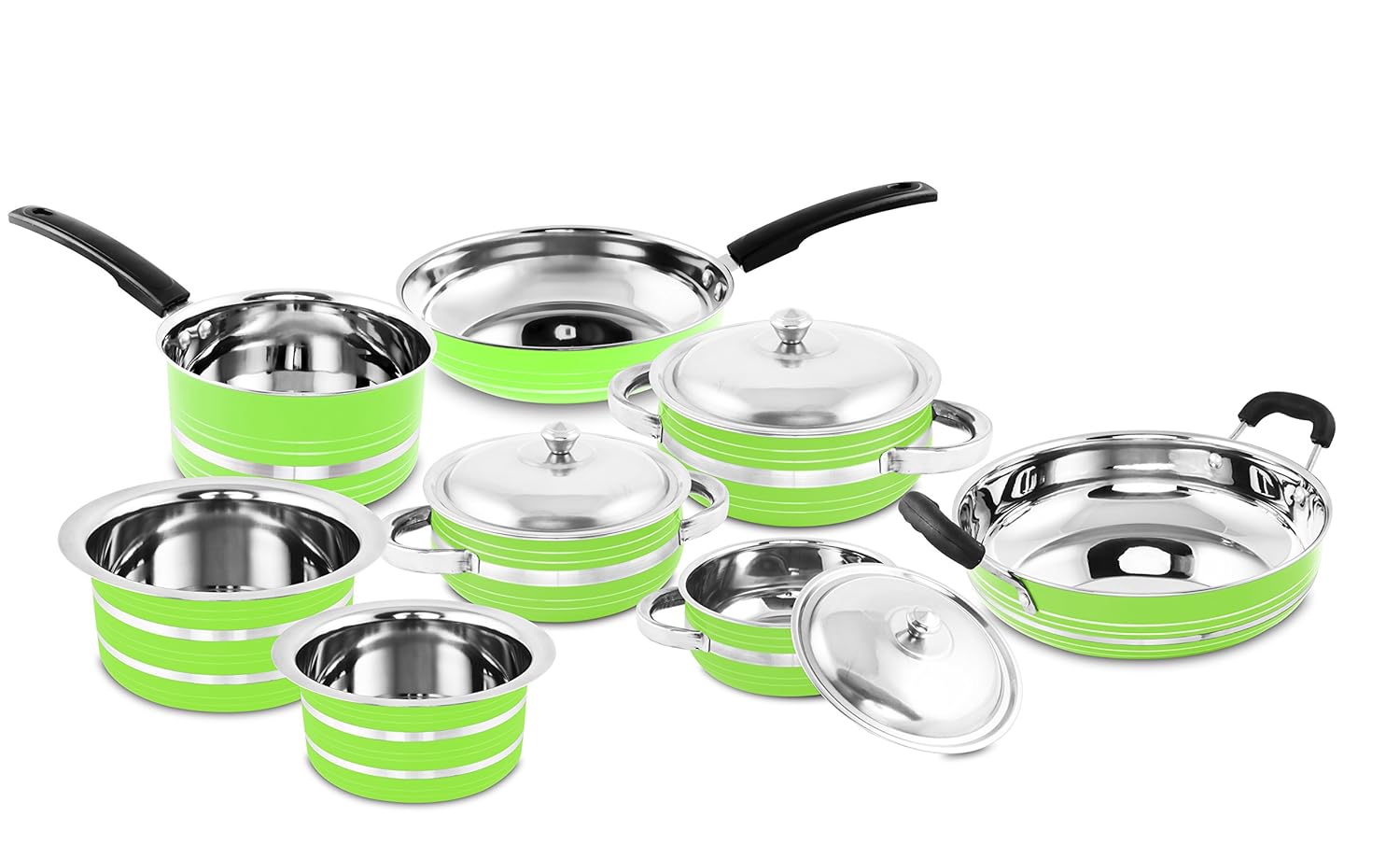Buy Classic Essentials Stainless Steel Coloured Cookware Set, Green, 14