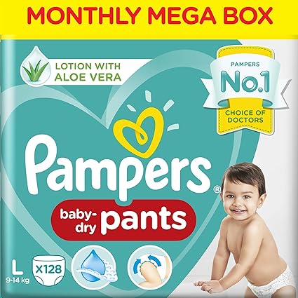 Pampers New Large Size Diapers Pants Monthly Box Pack, 128 Count