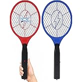 Electric Fly Swatter 2 Pack (Red &amp; Blue), Battery Powered Bug Zapper Racket for Mosquitoes &amp; Flies, Safe Protective Mesh, Indoor &amp; Outdoor Use, Batteries Not Included