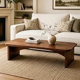 Wood Coffee Table for Living Room, Rectangular Walnut Center Table, Mid Century Modern Design, Low Profile Cocktail Table for