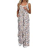 ATOG Women's Summer Jumpsuits Boho Wide Leg Overalls Casual Floral Print Rompers Beach Outfits with Pockets