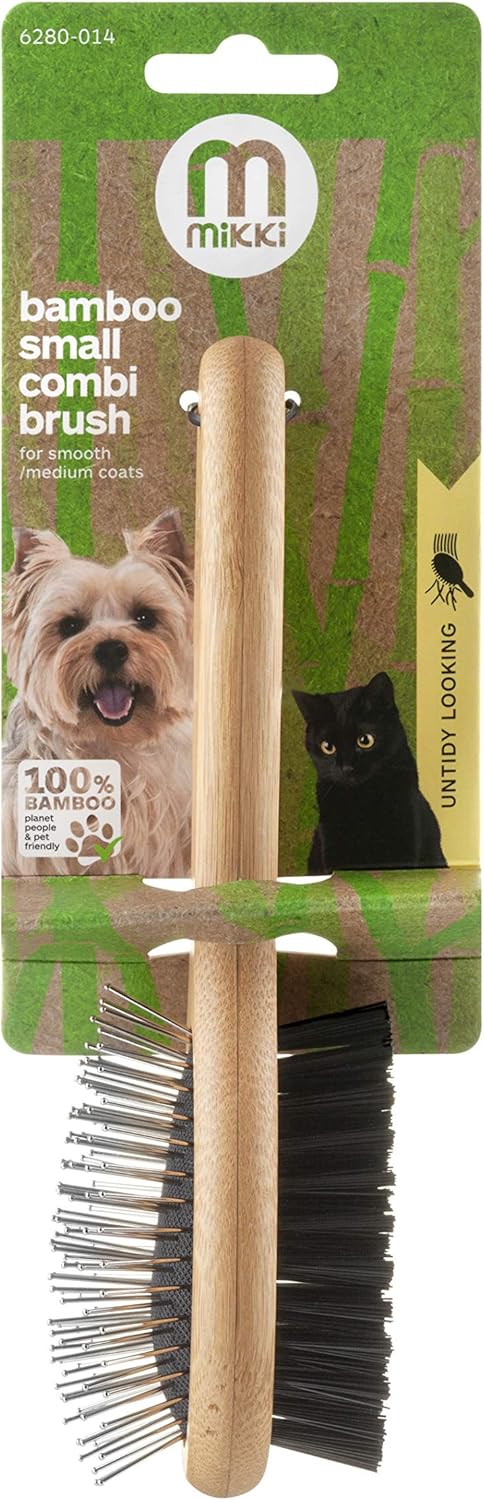 Mikki Bamboo Combi Brush, for Grooming Dog Cat, Puppy with Smooth Short and Medium Hair Coats - Image 4