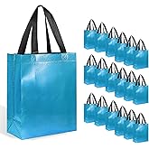 【18-Pack Water Blue】 Reusable Gift Bags with Handles, Bulk Goodie Bags for Valentines Day, Baby Shower, Birthday, Party Favors, Wedding, Holiday Goodie | 8x4x10 Inches | 18 Premium Water Blue Bag | Eco-Friendly