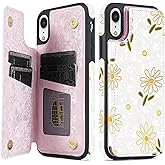 NNH Compatible with iPhone XR Wallet Case with RFID Blocking Card Slots Folio Flip PU Leather Kickstand Double Magnetic Clasp Design Cover for iPhone XR(6.1 inch-White Little Daisy)