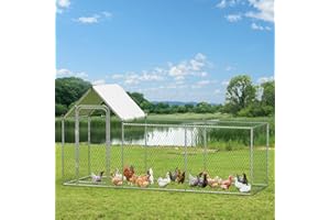 Large Metal Chicken Coop,10 ft W x 5 ft H x 3.3 ft L Chicken Run for Yard with Water-Proof Cover and Protection Mesh, Walk-in