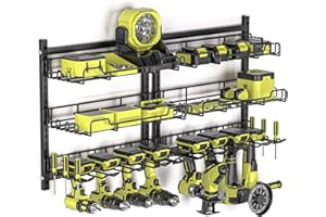 Amoowis Power Tool Organizer, 8 Slot Drill Holder, 2 Pack 3 Layers Tool Storage Rack with Screwdriver/Plier/Hammer Hooks, 5 Min Quick Assembly, Metal Tool Utility Shelf in Garage Suitable for Shed
