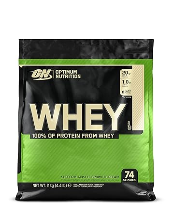 Optimum Nutrition ON Whey Eiweißpulver (Zuckerarmes Protein Shake von ON), Vanilla Eiweiß, 74 Portionen, 2kg