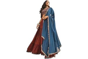 Janasya Indian Women's Maroon Pure Cotton Festive Wedding Flared Lehenga Choli for Women with Ready to wear Stitched Blouse