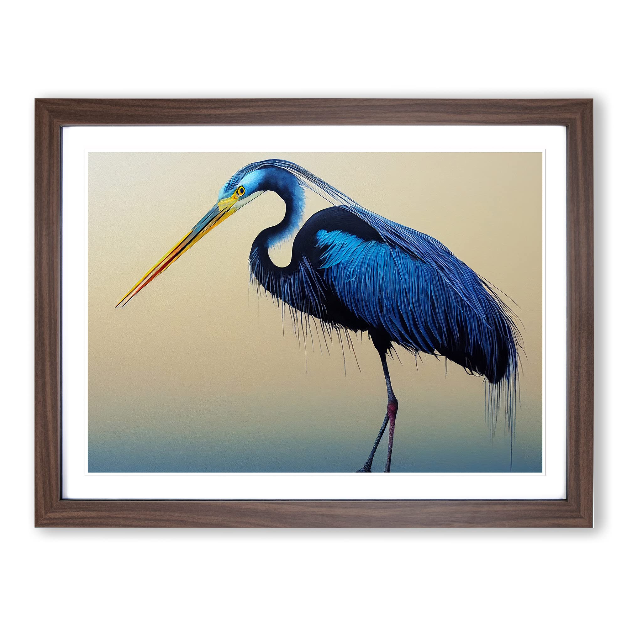 Magnetic Heron Bird Framed Print | A3 Walnut Framed Wall Art | Ready to Hang | Modern Animal Picture | Living Room Bedroom Lounge Office