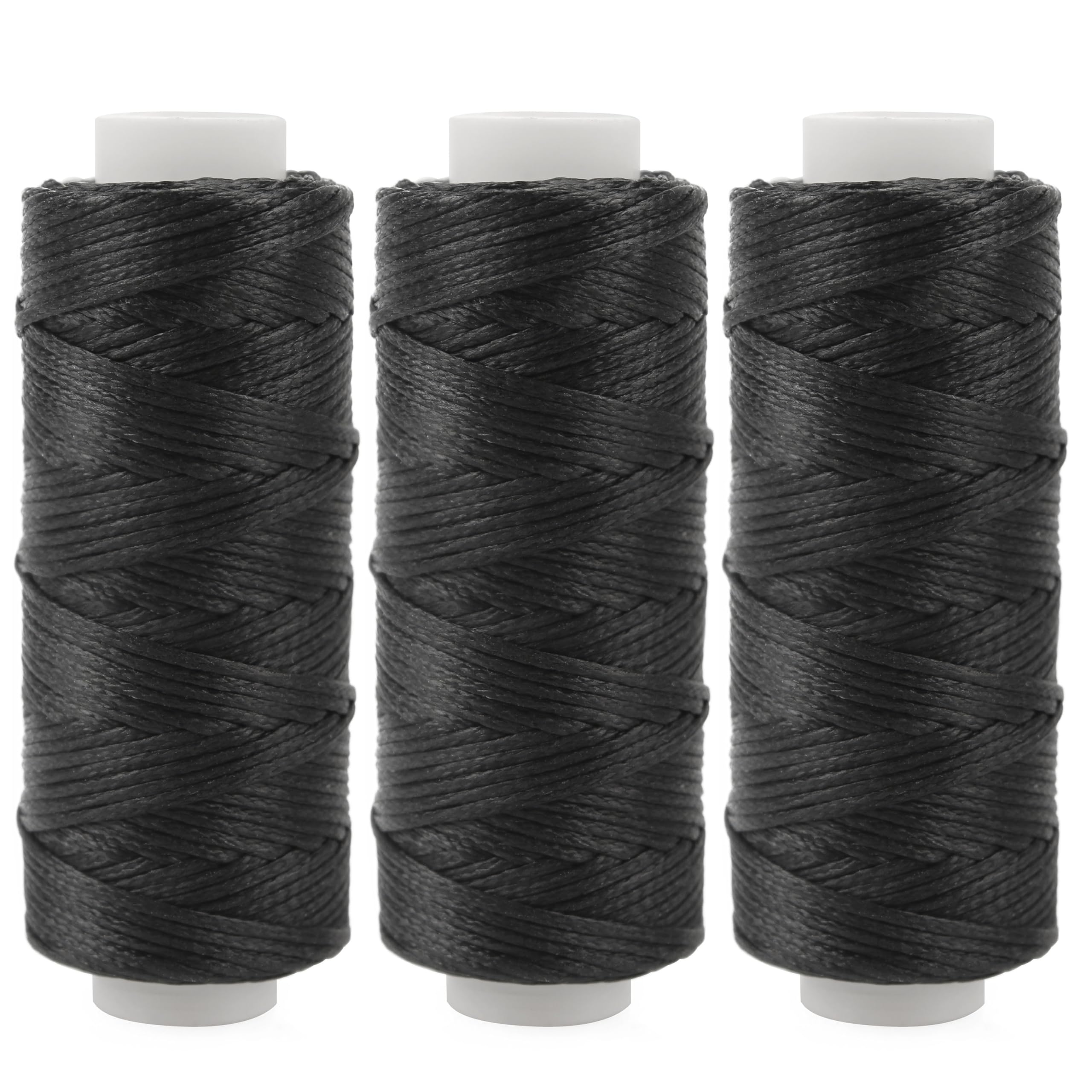 Beayuer 96 Yards Waxed Thread Hand Sewing Kit 210D Flat Sewing Waxed Thread 3 Roll of 32 Yards (30m) Suture Thread for Home Upholstery Carpet Leather Canvas Repair and Sewing (3 Thread, Black)