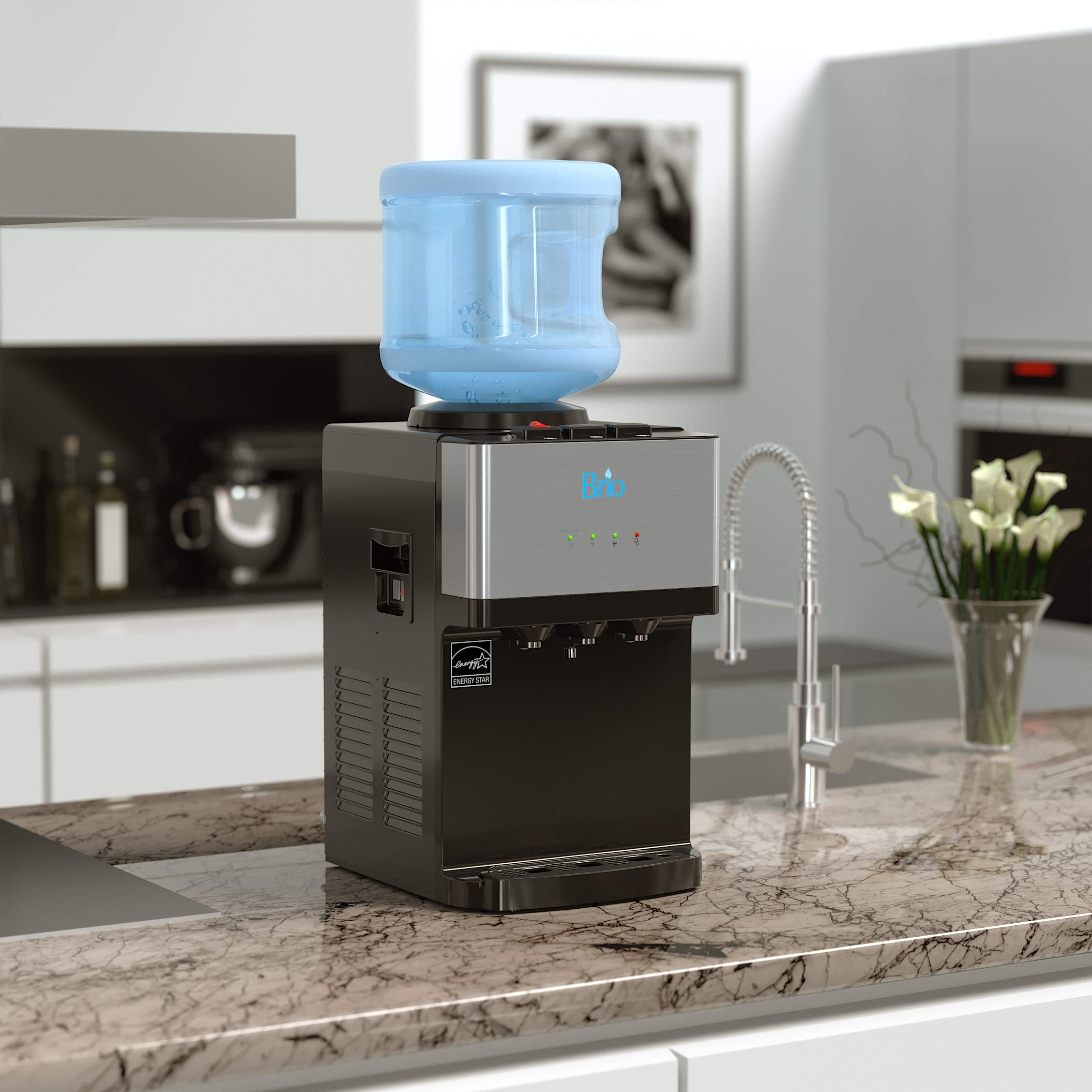 Brio Limited Edition Top Loading Countertop Water Cooler Dispenser with Hot Cold and Room Temperature Water. UL/Energy Star Approved