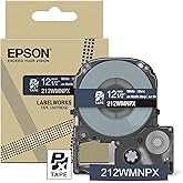Epson LABELWORKS 212WMNPX Genuine PET (Polyester) Tape Cartridge - White on Matte Navy Designer Craft Label Maker Tape - 1/2" (12MM) Wide, 26'