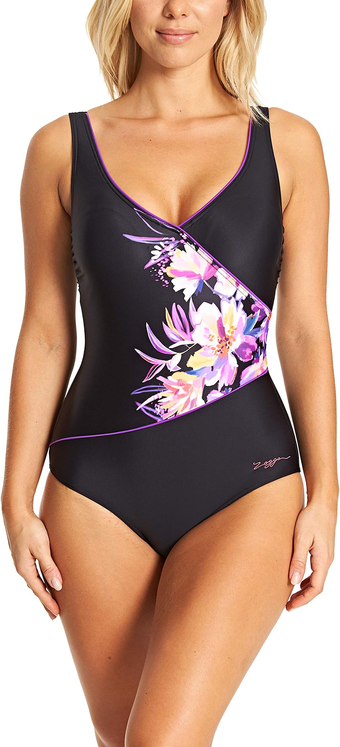 Women's Wrap Front Eco Fabric One Piece Swimsuit with Tummy Control