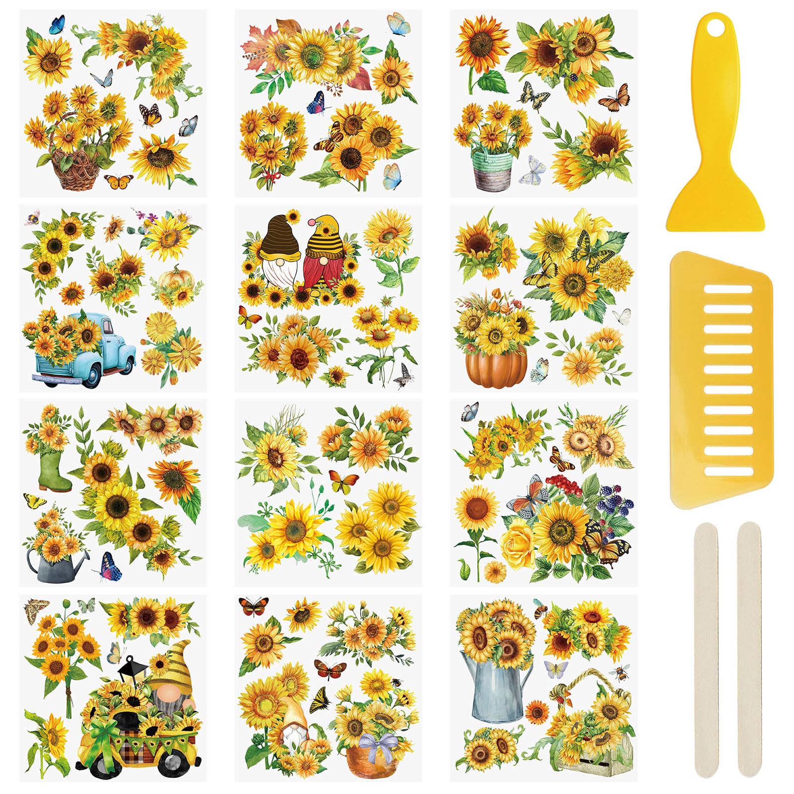 WANDIC 12 Sheets Rub On Transfer Stickers Sunflower Waterproof Transfers Decals Journal Album Stickers Furniture Craft Transfers Decals for DIY Scrapbooking