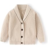 JAYPEIER Toddler Boys' Cotton V-Neck Cardigan Sweater, Infant Baby Boys Button up Knitted Sweatshirt for Fall and Winter