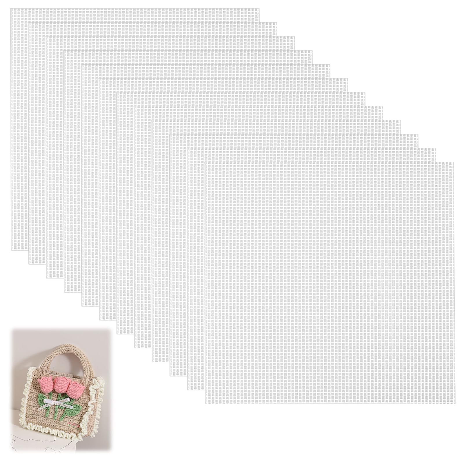 Cross Stitch Plastic Canvas Sheets 12CT/inch, 12 Pcs 15x15cm Square Mesh Fabric for Embroidery, Needlepoint & Crochet | Reusable White Craft Supplies (DIY Bags, Knitting Projects)