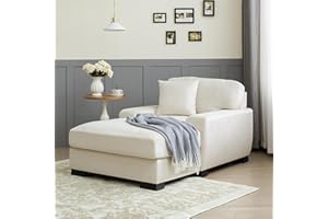 FLIEKS Modern Mid-Century Indoor Oversized Chaise Lounger Comfort Sleeper Sofa with Pillow and Soild Wood Legs, Velvet, Cream