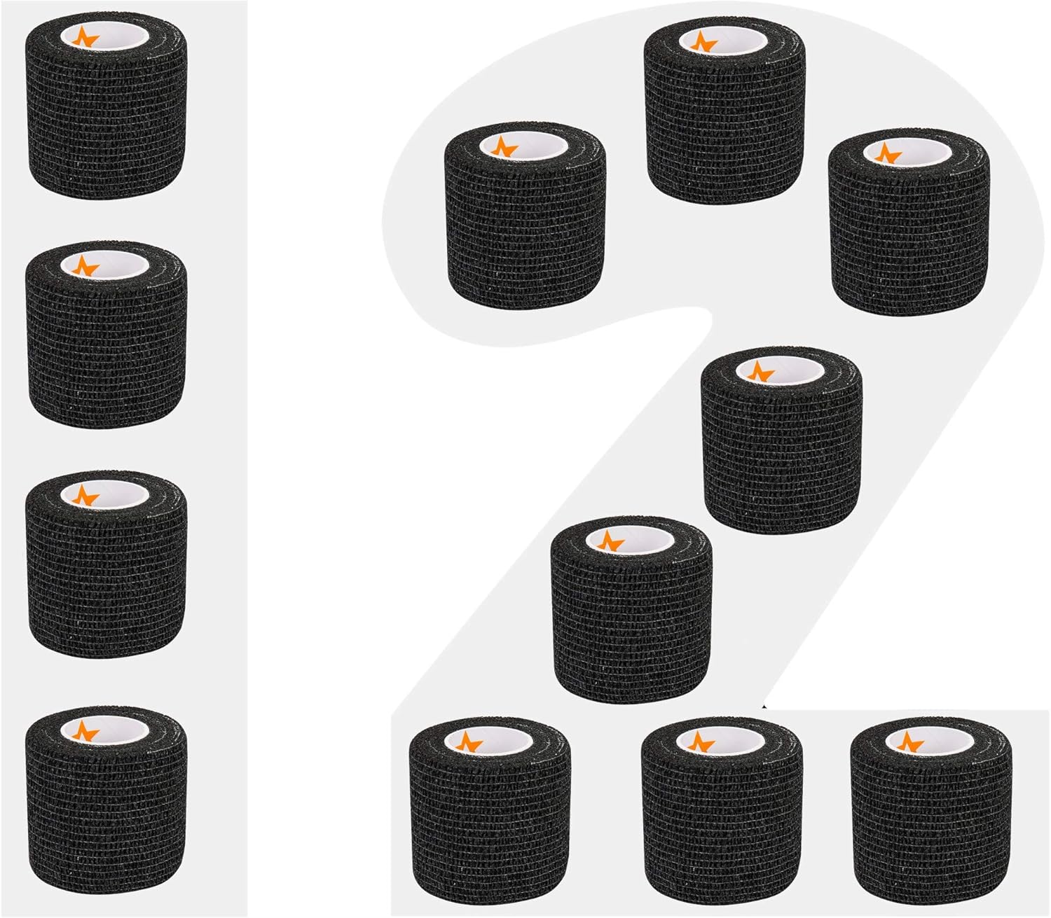 AMATHINGS Vendaje autoadhesivo (12 unidades, 5 cm de ancho, 450 cm de largo), color negro