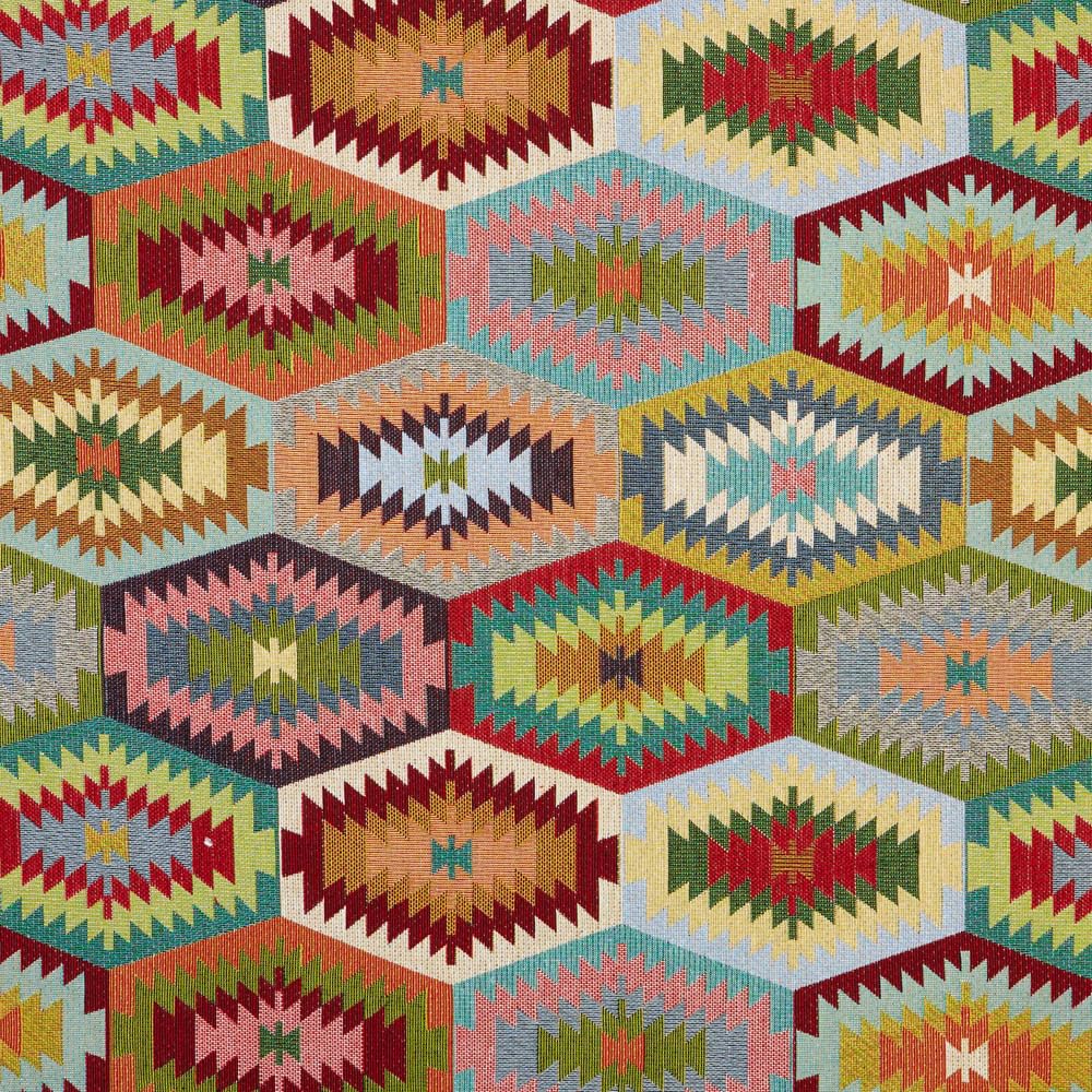 Kt KILOtela - Jacquard Tapestry Recycled Upholstery Fabric for Chairs, Cushions, Sofa, Wear-Resistant, Sewing, 100cm Length x 280cm Width, Geometric Tacuspac, Multi-Colour, 1 Metre — image 1