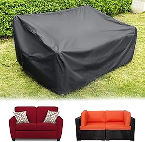 HIRALIY Outdoor Loveseat Cover 57.8 Inch, Waterproof Patio Chair Covers, Garden Wicker 2 Seater Sofa Cover 420D Heavy-Duty Oxford Fabric Lawn Furniture Covers, 57.8