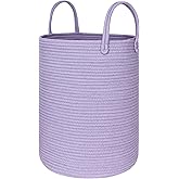MEGASKET Purple Woven Laundry Basket, 15"x18" Large Cotton Rope Storage Basket for Blankets Pillows Toys, Decorative Baby Nursery Clothes Hamper for Living Room Bedroom, Kids Tall Luandry Hamper