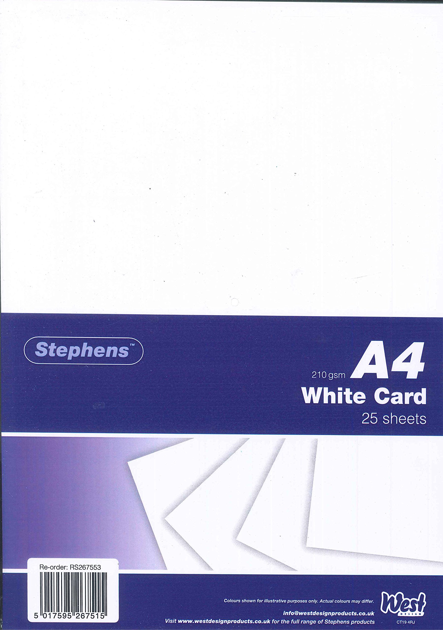 Stephens Coloured Card White A4 210gsm 25 Sheets, Great For Printing, Photocopying, Card Making, Decoupage, And Scrapbook Designs, Perfect Cardboard Base For Craft Projects, Essential Stationery Item