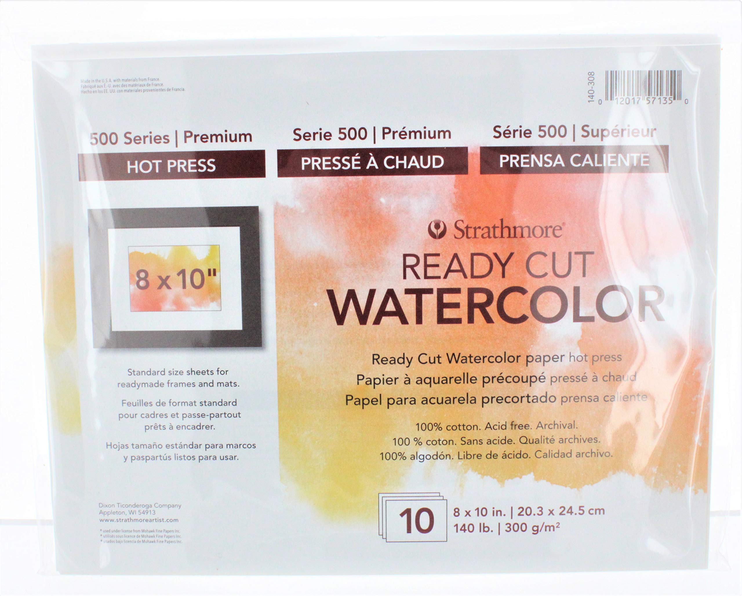 Strathmore Watercolor Paper 500 Series, Hot-Press, 8" x 10", 10 Sheets/Pkg.
