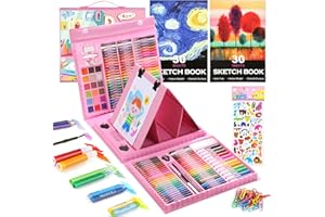 COLOR MORE 237-Piece Kids Art Set with Double-Sided Easel, Painting Kits for Kids Ages 4-8, Non-Toxic Art Supplies for Girls & Boys, Drawing Set with Watercolor, Oil Pastels, resent for Young Artists-Pink