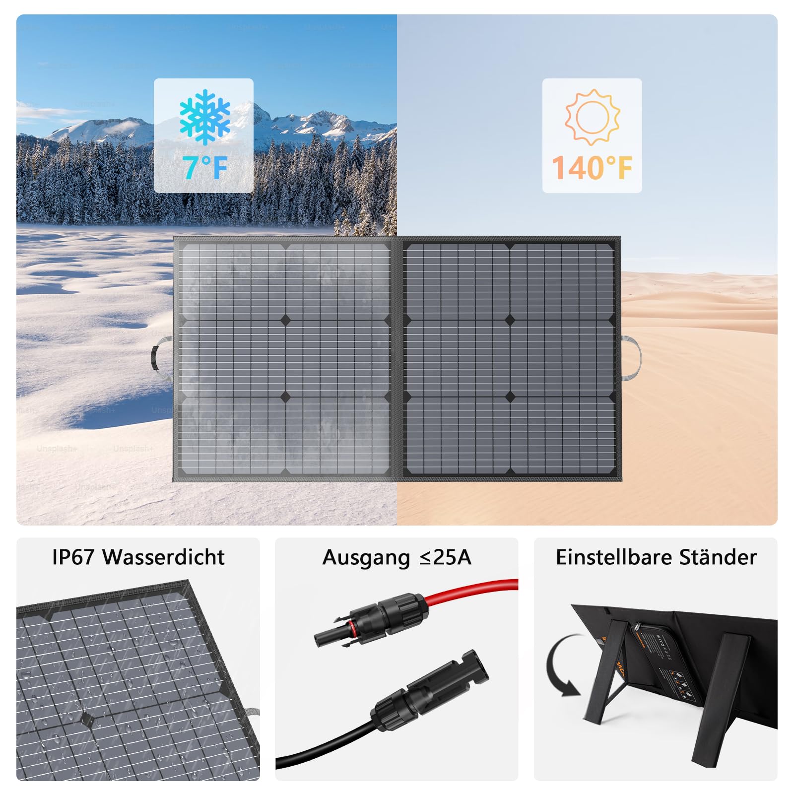 MHPOWOS 220W Tragbares Solarpanel, IP67 Wasserdichtes 40V Monokristallines Faltbares Solarpanel Power Backup, Langlebiges Solar Ladegerät Solarpanel Kit für Powerstation RV Camping Off Grid Angeln 5