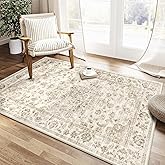 WondRg 3x5 Washable Neutral Area Rug Beige Vintage Entryway Office Carpet Non-Slip Soft Low Pile Floral Throw Rug for Entrance Living Room Bathroom Dining Room