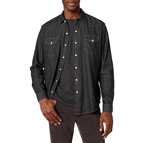 Amazon Essentials Men's Denim Shirt Long Sleeve - Regular-Fit, Black, Small Denim Shirt