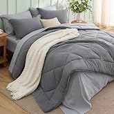 Bedsure Queen Bed in a Bag Reversible Bed Set 7 Pieces Grey/Light Grey | All seasons, reversible, soft, lightweight, with sheets, bedding set, machine-washable, OEKO-TEX Certified
