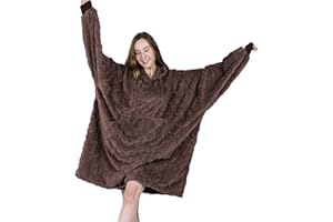 MIZZEO Microfiber Wearable Blanket, Oversized Light Wearable Blanket Hoodie for Adults, Cozy Soft Warm Plush Hooded Blanket Gifts for Women, One Size Fits All (Brown)