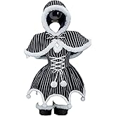 MEOWCOS Women's Christmas Outfit Set Gothic Costume Black-White Striped Dress with Cloak Halloween Dress