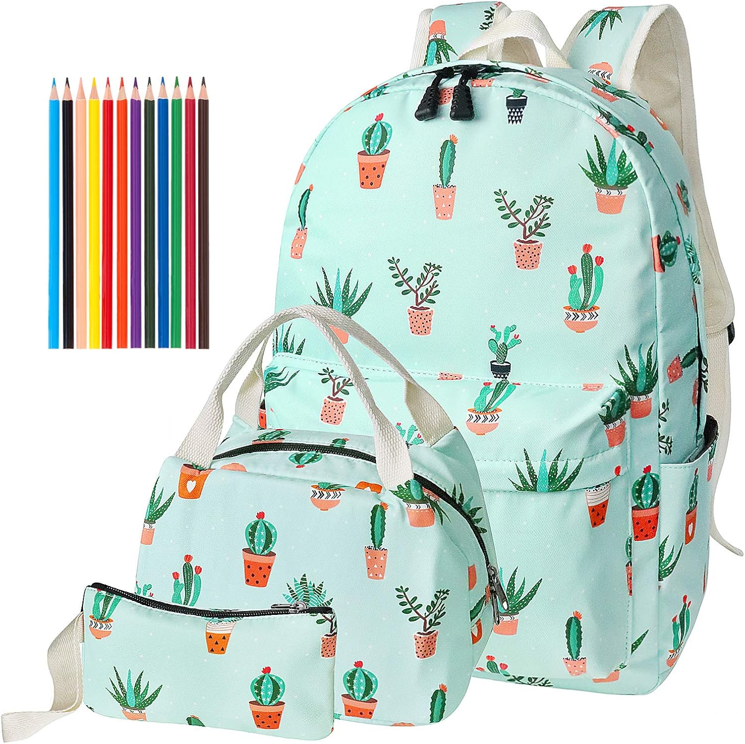 Teen Girls School Backpack, School Bag Bookbags with Lunch Box Pencil Case