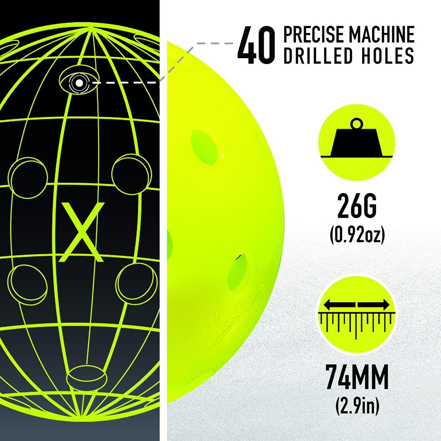 Franklin Sports X-40 Outdoor Performance Pickleballs - 12 Pack Bulk - USAPA Approved - Optic - Official Ball of US Open Pickleball Championships: Sports & Outdoors
