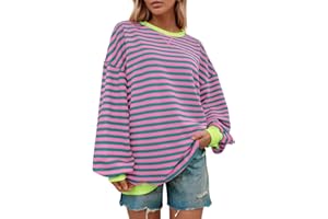 JTAISC Women's Striped Oversized Sweatshirt Long Sleeve Loose Fit Crewneck Pullover Casual Top Color Block Y2K Fall Fashion