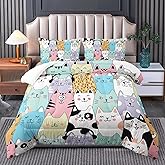 Tuzaovy Twin Cat Comforter Set for Girls - Kawaii Cute Bedding Set with Cat Room Decor