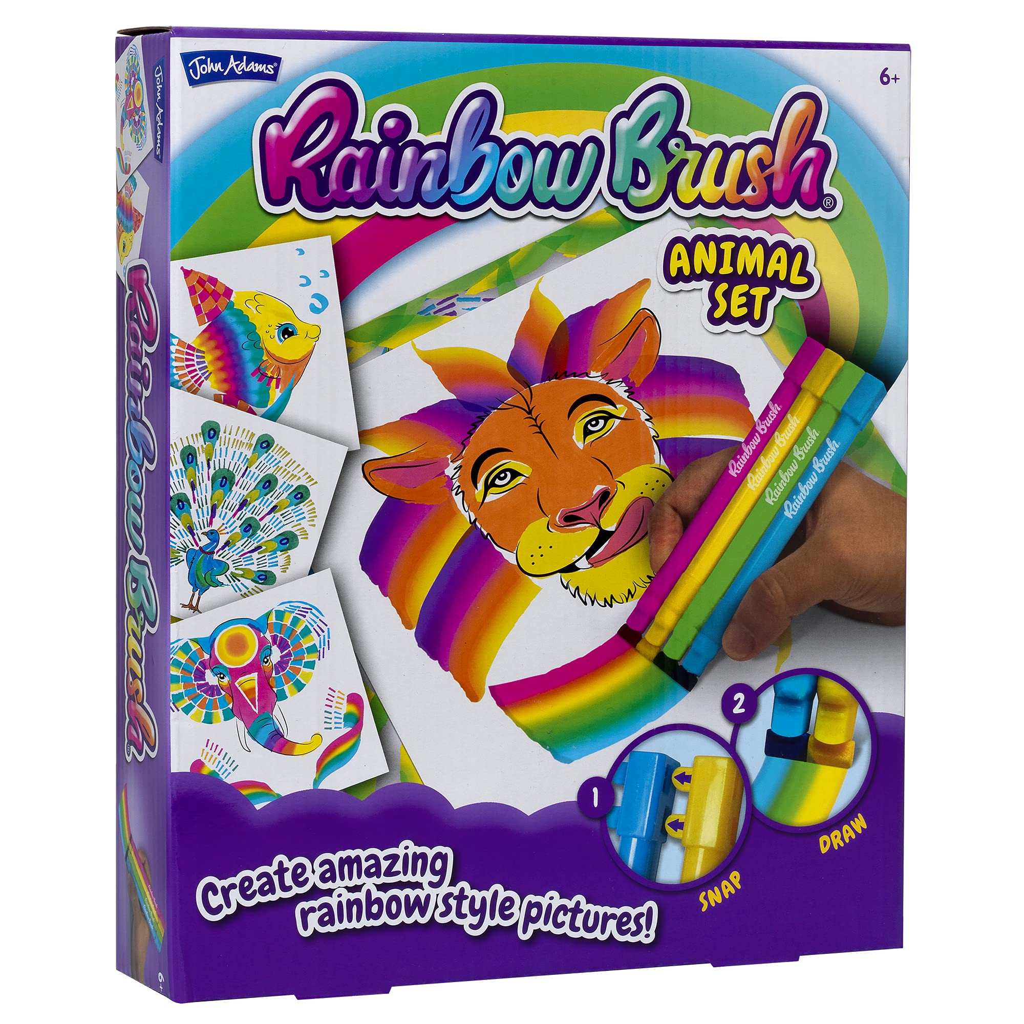 John Adams, Rainbow Brush Animal Activity Set: Create Amazing Rainbow Style Animal Pictures, Arts and Crafts, Ages 6+