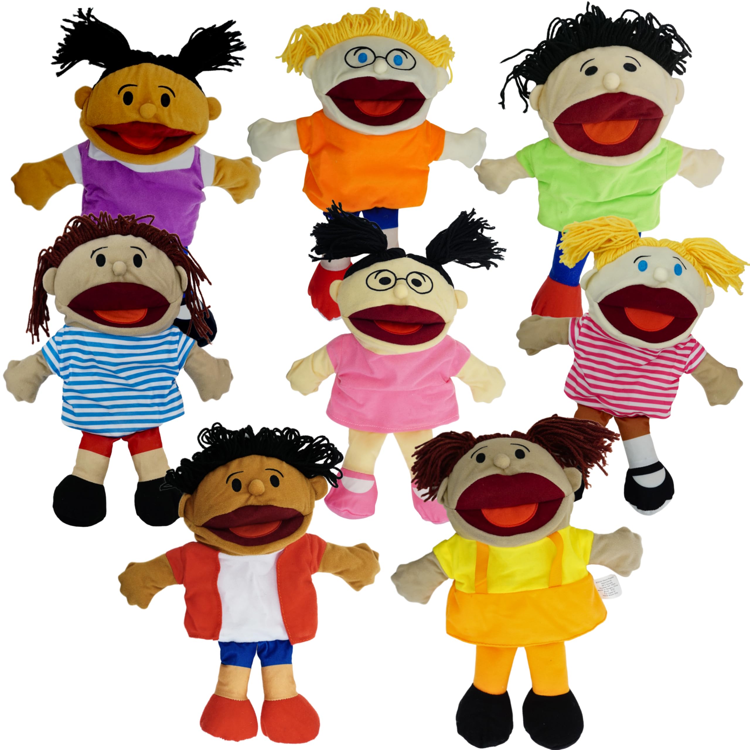 Photo 1 of 4E's Novelty Multicultural Hand Puppets for Kids - 8 Pack with Movable Mouth, Bulk Soft Plush Puppets for Kids Ages 4-8, for School Home Theater Shows, Teachers Classroom Supplies