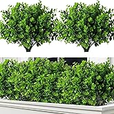 RECUTMS 8 Bundles Artificial Bushes Greenery Plants Stems Faux Shrubs Boxwood Plants Outdoor Fake Eucalyptus for Spring Farmhouse Home Office Wedding Patio Backyard Indoor Valentine's Day Decor(Green)