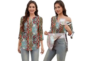 CARANXTEX Post Shoulder Surgery Shirts for Women Fully Tear Away 3/4 Chemo Shirts for Port Access Rotator Cuff Surgery Recovery Shirt