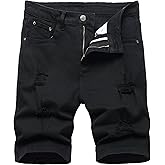 JUNBAOSS Men's Slim Fit Stretch Denim Shorts Ripped Skinny Jean Shorts for Men,Fashion Straight Comfort Flex Waist Short