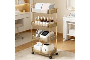 Acrylic Utility Cart, 4 Tier Rolling Trolley with Lockable Wheels Storage Organizer for Kitchen Bathroom Laundry Snack Book,G