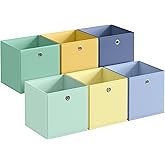 SONGMICS Storage Cubes, Set of 6 Odorless Foldable Storage Boxes, 13 x 13 x 13 Inches, Closet Organizers for Shelf, Rainbow Storage Bins, Colorful Fabric Bins for Bedroom, Living Room URFB233XA08